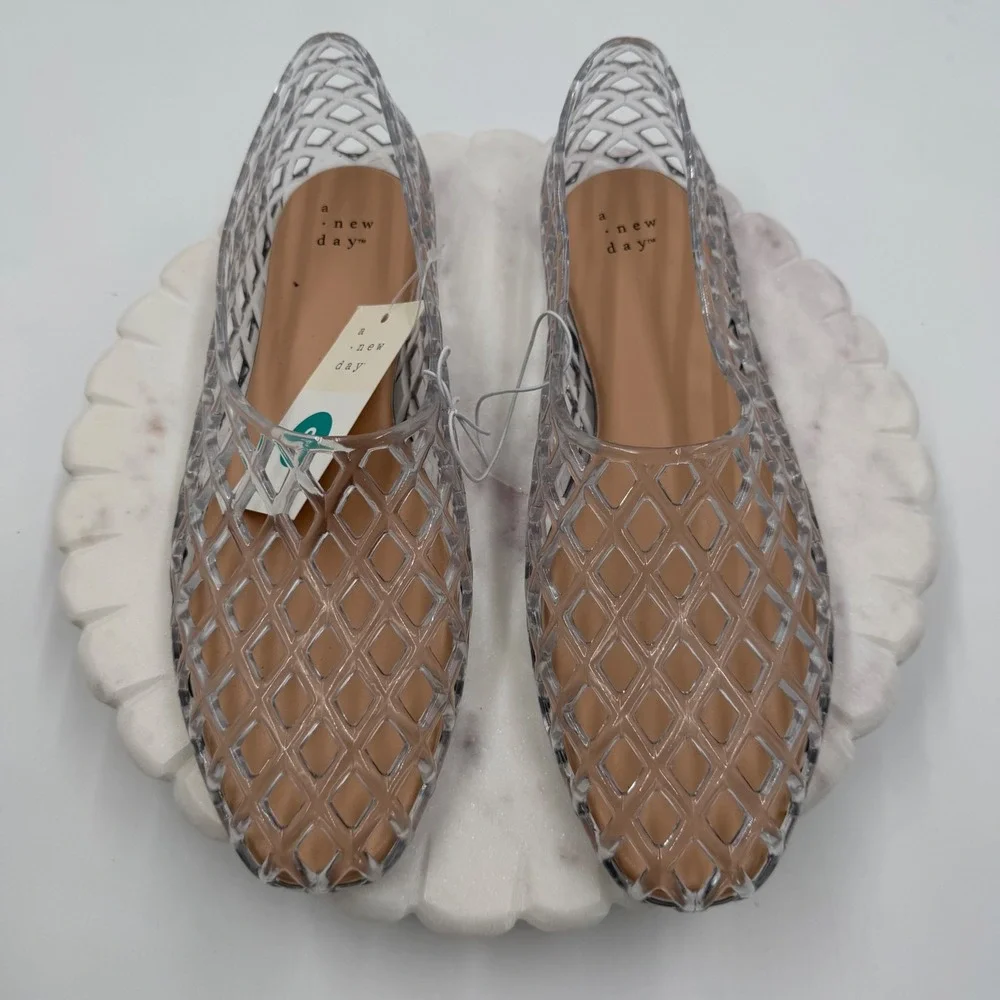 A New Day clear Lattice Jelly Flats Womens Size 8 Cage Slip On Summer Shoes